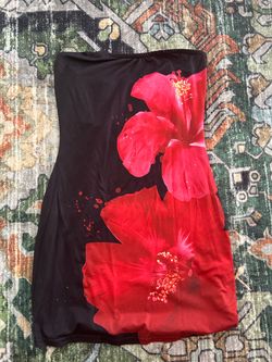 Black Strapless Mini Dress Red Floral Print