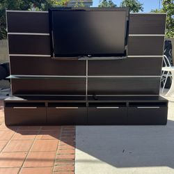 IKEA entertainment center with TV mount & 3 removable glass shelves