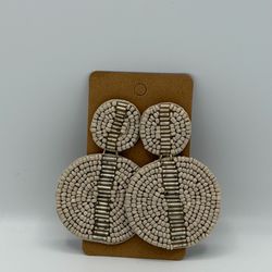 Cream and Silver Beaded Drop Earrings