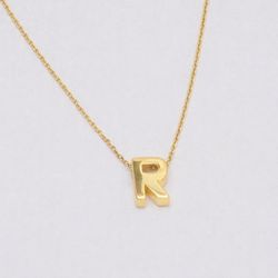 14K Yellow Gold Initial R Necklace Adjustable 16–18in 1.5g