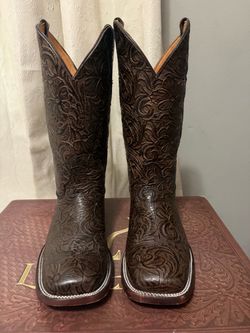 LIRAC Chocolate Brown Tooled Leather Cowgirl Boots – Size 9.5