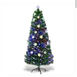 5 ft. Pre-Lit Fiber Optic Artificial Christmas Tree with Multi-Color Lights Snowflakes - Costway