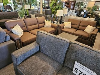 Brand new brown linen sofa + loveseat 2PCs set