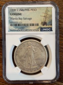 1908-S Philippines Peso NGC Manila Bay Salvage Shipwreck Coin