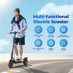 Electric Scooter for Adults, 500W Powerful Motor Commuting Scooter, 18/21 MPH Max Speed, 21 Miles Range Lightweight Folding E-Scooter, Bluetooth Smart