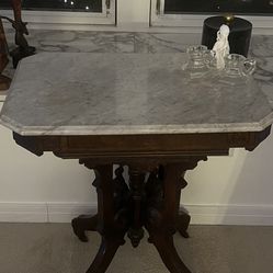 Antique Mohogany N Oak Empire Marble Top Side Table