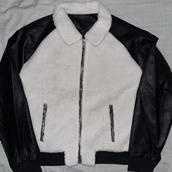 Black, leather and Cream Sherpa jacket