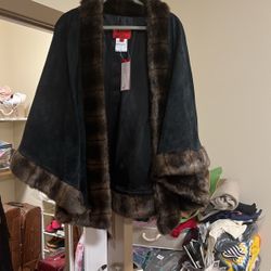 Suede & Faux Fir Cape