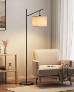 New 63" Tall Modern Arc Floor Lamp with Linen Drum Shade & Foot Switch  New in box HFLK04B This floor lamp features a slender iron frame with a geomet