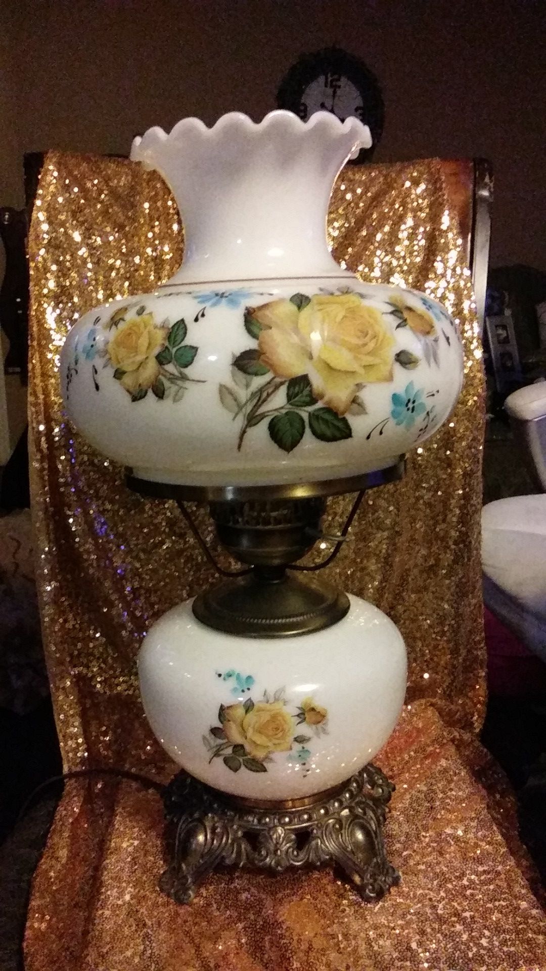 Vintage Yellow Rose Hurricane Lamp "Gone With the Wind"