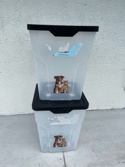 2 dry dog food containers with wheels