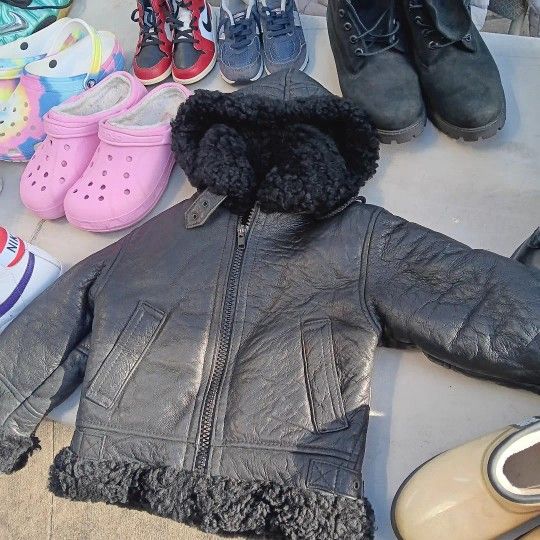 Black Genuine Leather-black Fur Lined Hooded Sherlin Coat