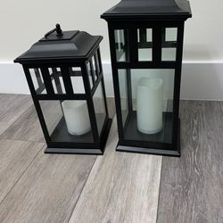 Metal Lanterns-Black Set Of 2 Indoor-Outdoor LED Candle 