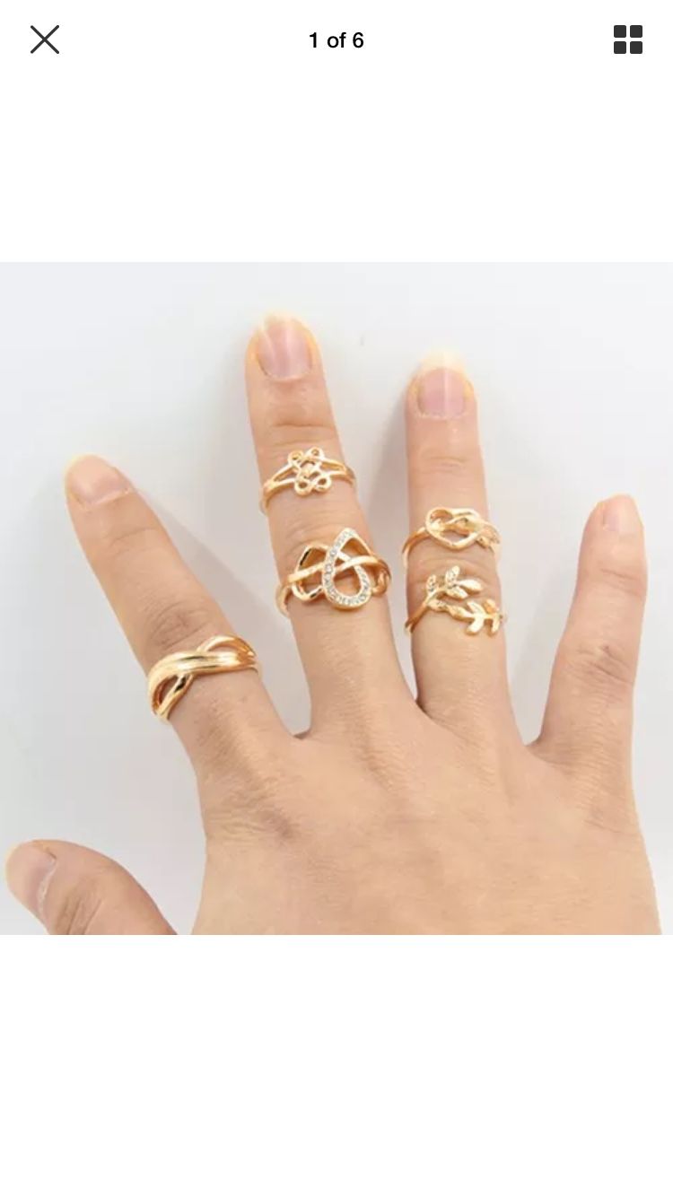 5pcs Gold Hearts Leaf Midi Rings