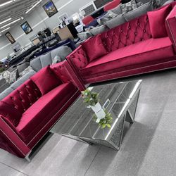Gorgeous Sofa Set ❤️ Red Velvet 