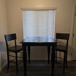 Tall Wood Kitchen Table Pub/Bar Height With Chairs Dark Brown