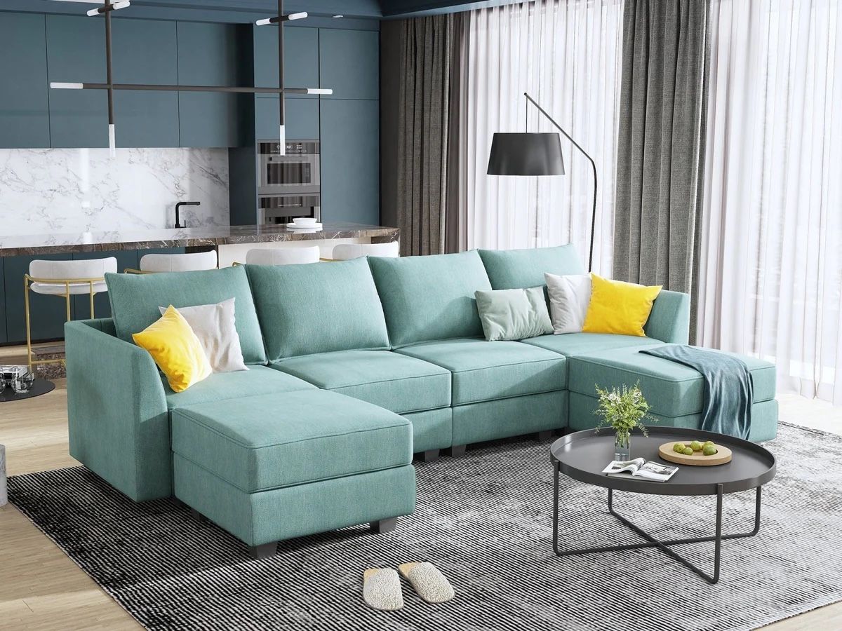Convertible Modular Sectional Sofa U Shaped Modular Couch with Reversible Chaise Sectional Couch with Storage, Aqua Blue
