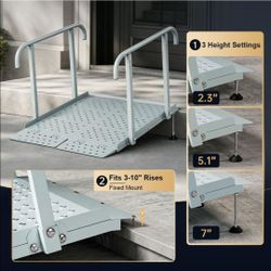 RDCMKL Wheelchair Ramps with Handrails, 3-10" Rise, Non-Slip, Carbon Steel, Set of Two!!