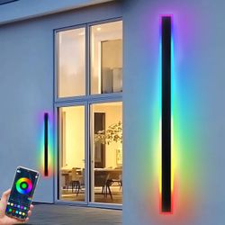 2PCS 40" RGBW LED Long Wall Light Outdoor, Black Led Wall Sconces, IP66 Waterproof Wall Lighting, Exterior Light Fixtures Wall Mount, APP Control for 