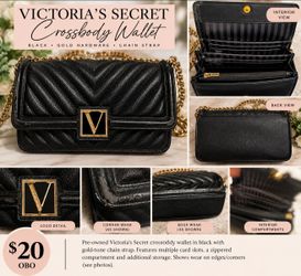 Victoria’s Secret Black Quilted Crossbody Wallet w/ Gold Chain