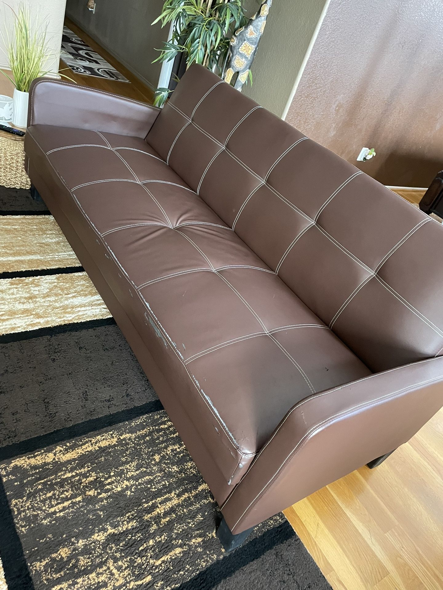Earthtone Leather Futon, Convertible, Sleeper Sofa