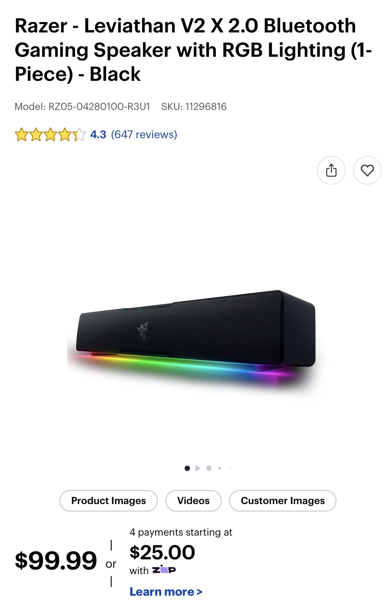 Razer - Leviathan V2 X 2.0 Bluetooth Gaming Speaker with RGB Lighting