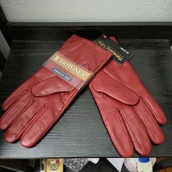 NWT Isotoner Really Red Leather Thinsulate Lined Gloves OS