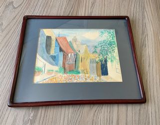 Watercolor of Quaint Houses Framed Art