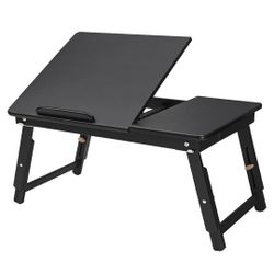 Bamboo Laptop Desk Serving Bed Tray Breakfast Table Tilting Top with Drawer