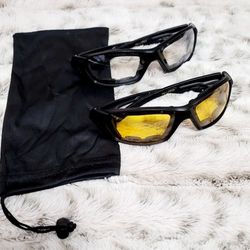 NEW Unisex Black Framed Motorcycle Riding Glasses Clear & Yellow