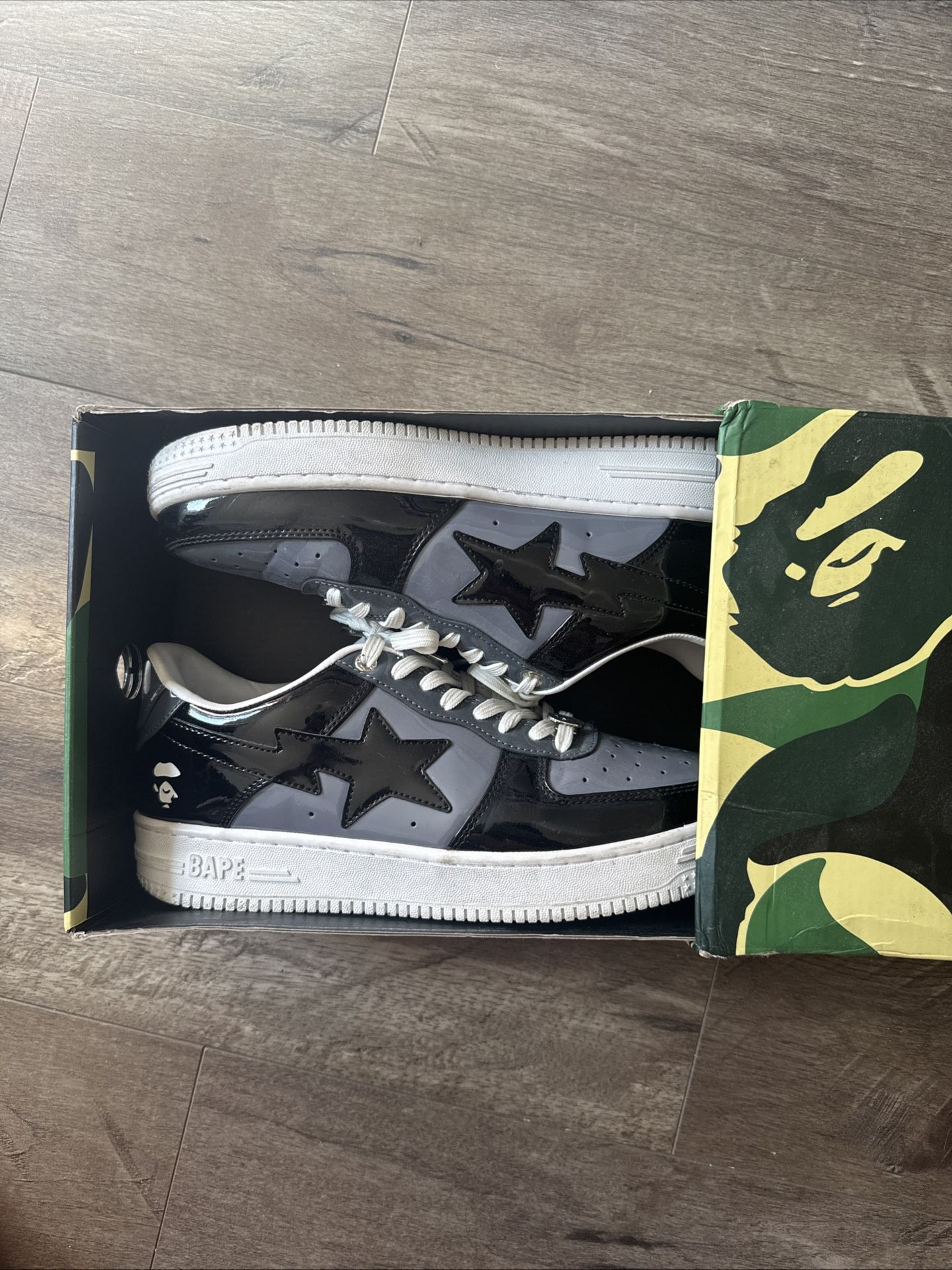 A Bathing Ape Bape Sta Low Black Grey Colorway Worn Size 10