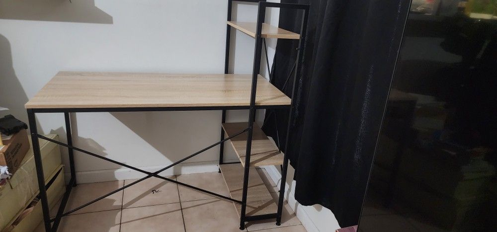 Wood And Black Metal Desk