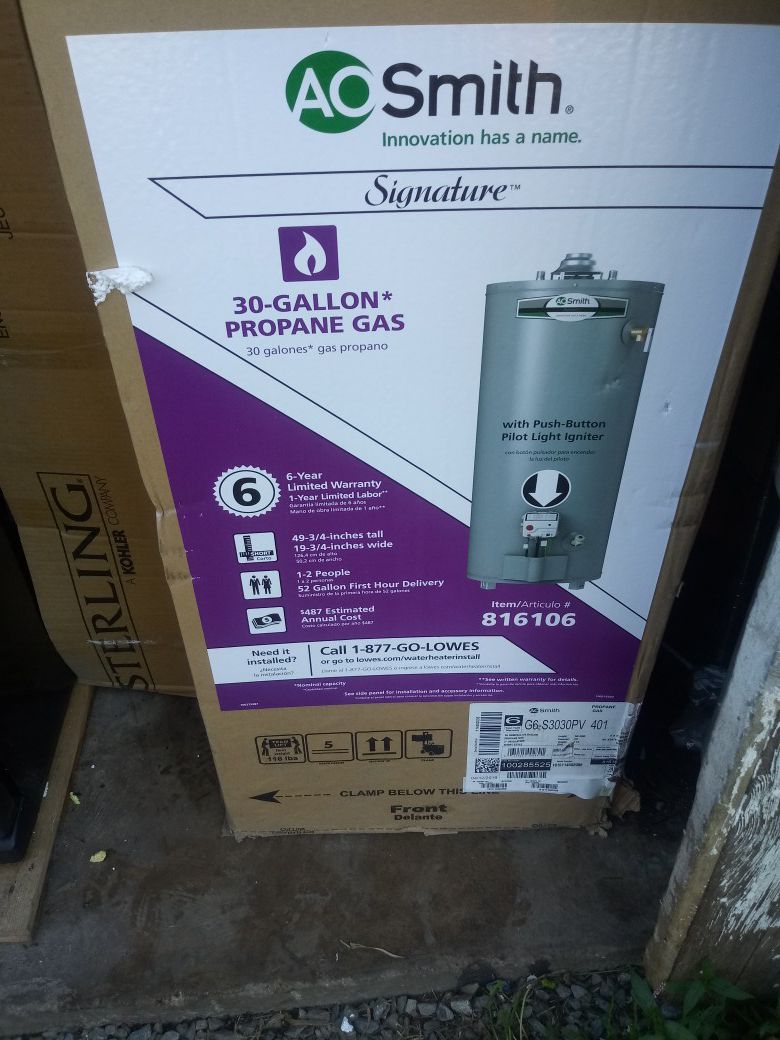 Brand new in box propane gas hot water heater