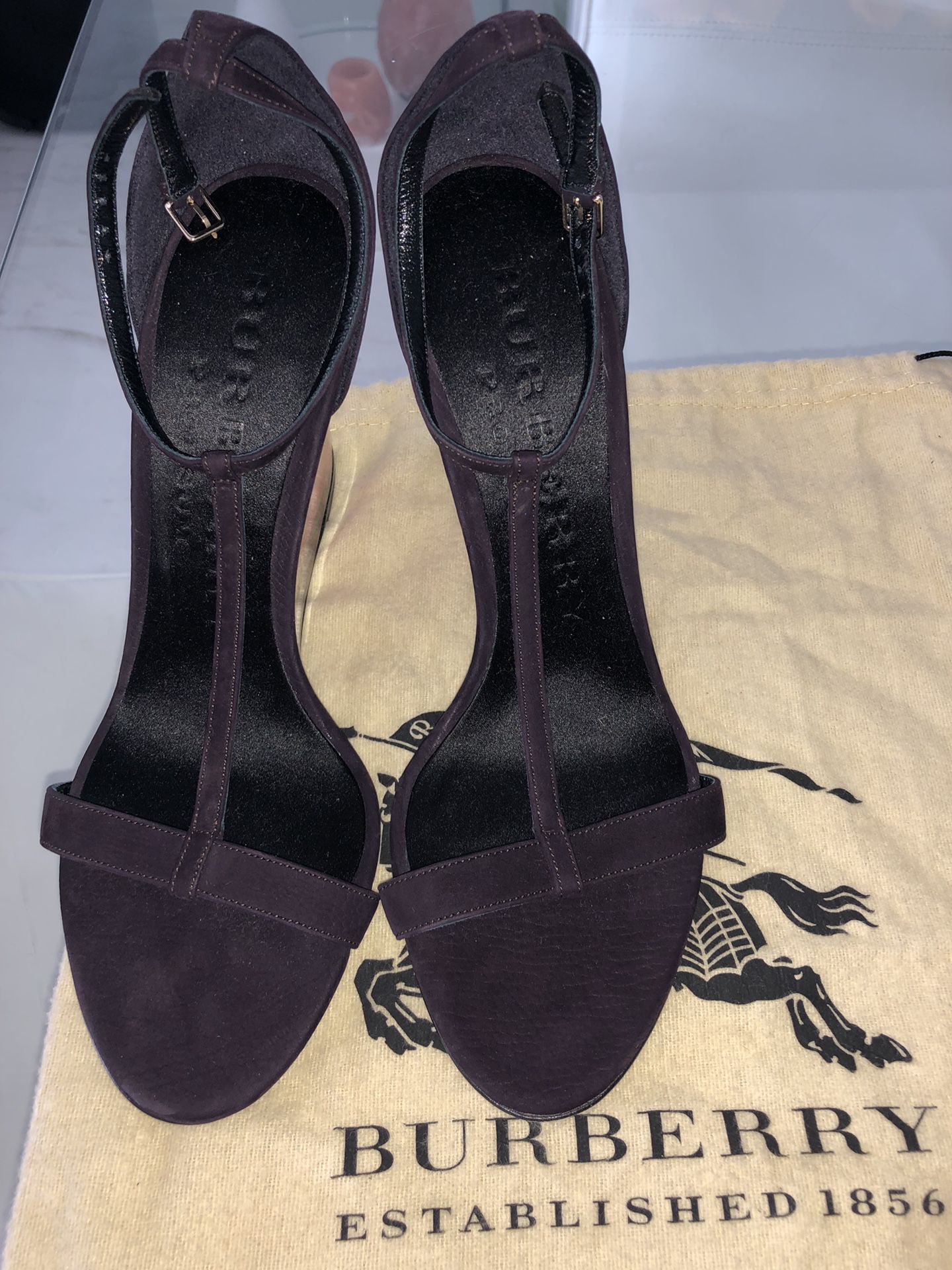 Authentic Burberry Prorsum Purple Suede Leyburn Lucite Wedge Sandals
