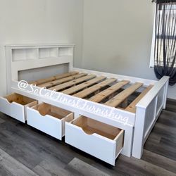White Queen Bed Frame With Drawers 