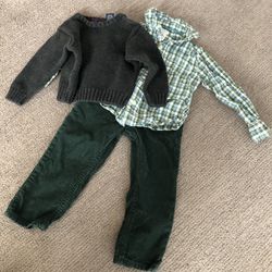EUC / VGUC 24 m / 2T 3 PC Outfit: Long Sleeve Button Up Shirt,Corduroy Pants, Sweater