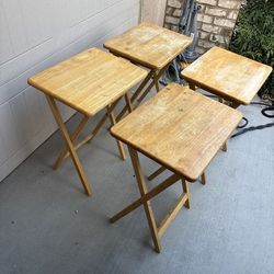 Vintage 4 PC Wood Folding TV Trays Tables SEE PHOTOS