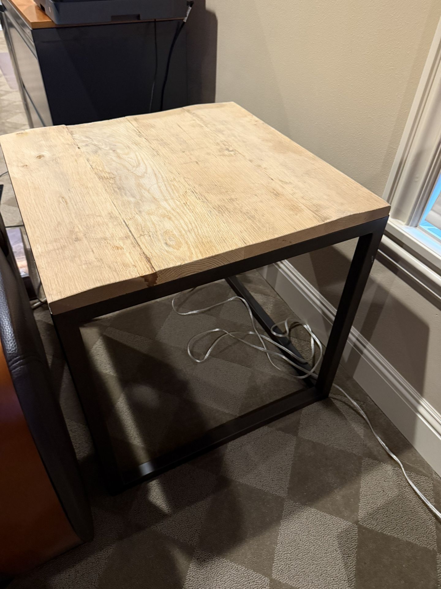 Palecek Reclaimed Wood Side Table 24x24x23 Modern Rustic Iron Base Accent Table