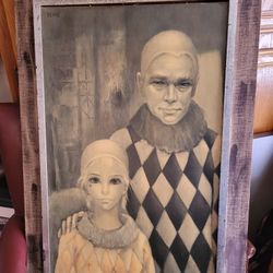 WALTER MARGARET KEANE FRAMED CLOWN PRINT ART DISPLAY 