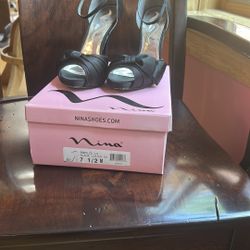Nina Black Satin Heels