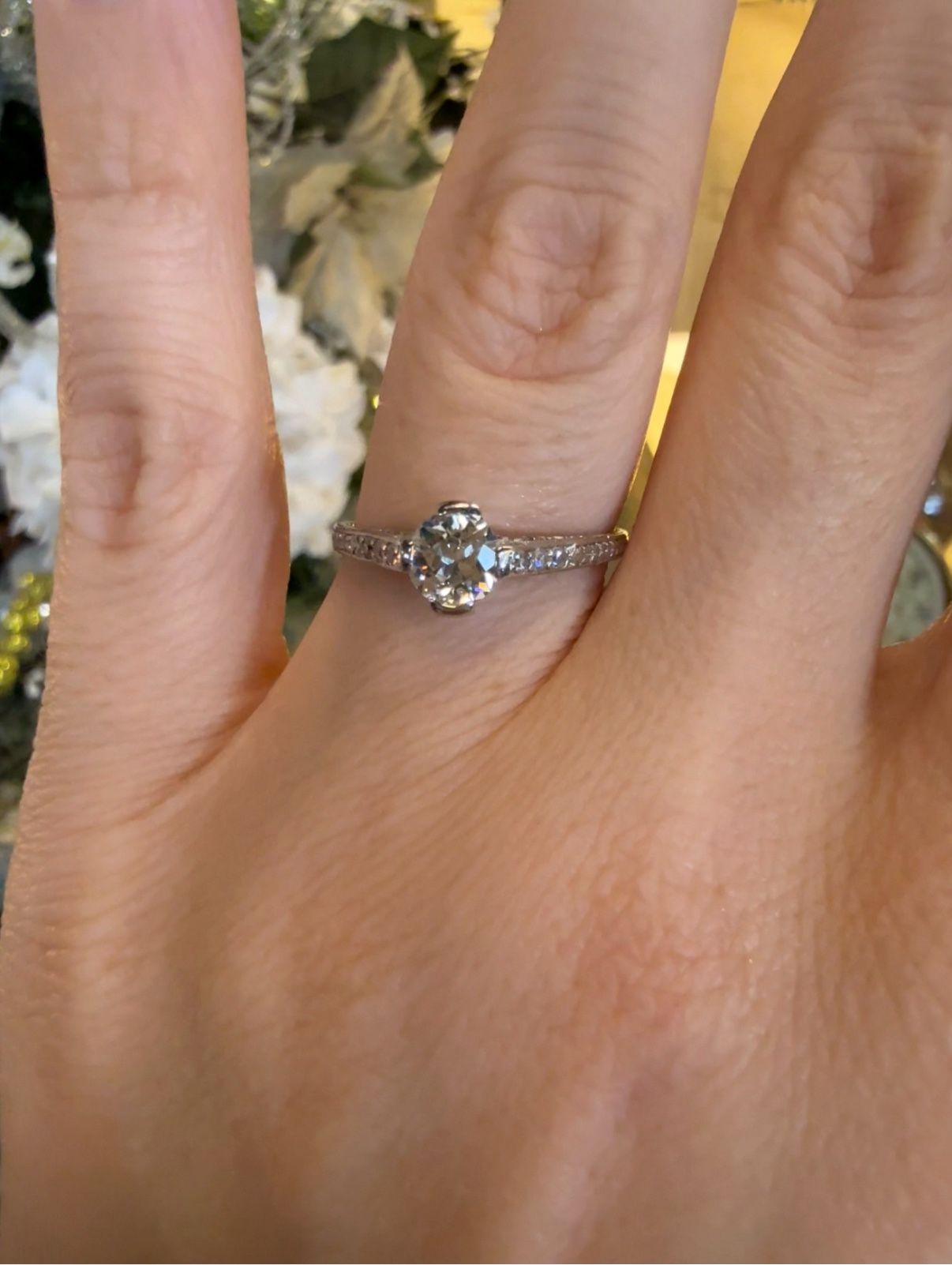Platinum Ring With Natural Old Euro Cut Diamonds