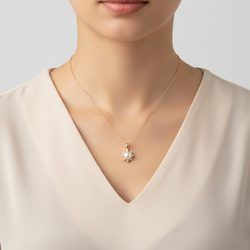 14K Yellow Gold Pearl & Diamond Sun Pendant - 0.10ct