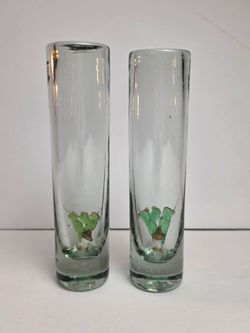 Tall Tequila Shot Glasses Set of 2 Hand Blown Cactus and Siesta Man with Sombrero