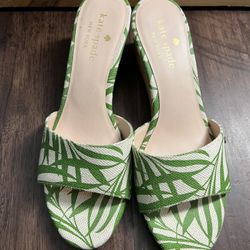 Kate Spade Green Canvas Wedge With Logo Charm