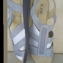 VJH Comfort Flat Open Toe Elastic Slip On Slingback Low Heel Sandals Geat w/Rhinestones