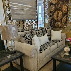 Beige/Gray Linen-Like Sofa