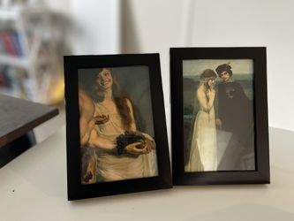 Vintage 2-Piece Framed Art Set - Romantic Couple + Smiling Woman with Grapes 4x6 Prints