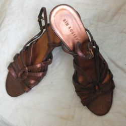 Kim Rogers Block Heeled Strap Shoes Antique Bronze, Size 8