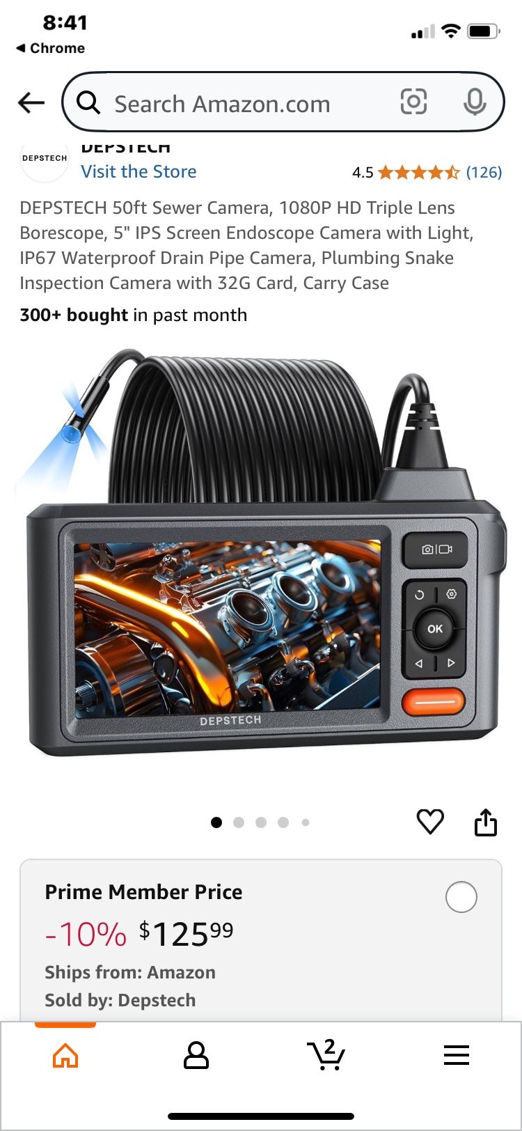 Triple Lens 1080P Endoscope Camera with Light, Audio Record, 5'' IPS Display