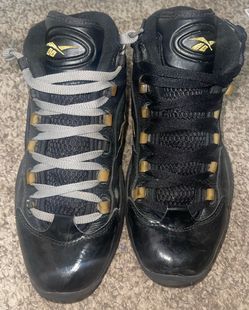 Reebok Question Mid Black Metallic Gold Allen Iverson Sneakers Size 8.5